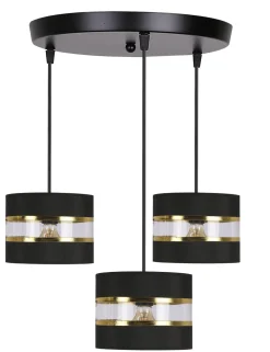 Lampa wisząca PANDY czarny talerz 3x40W  E27 abażur czarny+złoty