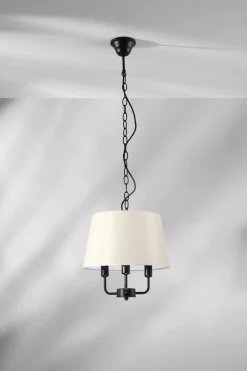 Lampa wisząca Pasteri czarny matowy  3x40W E14 abażur beżowy