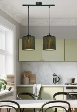 Lampa wisząca Patti czarny 2x60 E27  abażur walec 15x15 plecionka zielona