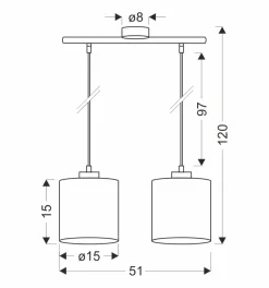 Lampa wisząca Patti czarny 2x60 E27  abażur walec 15x15 plecionka zielona