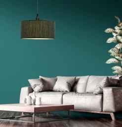 Lampa wisząca Patti czarny 1x60 E27  abażur walec 30x15 plecionka zielona