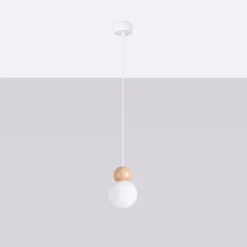 Lampa wisząca PEKKA 1 biała/naturalne  drewno