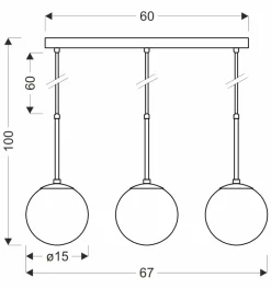 Lampa wisząca Pompei czarny 3x40W E27  klosz biały