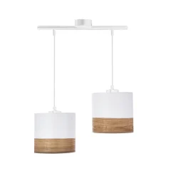 Lampa wisząca Porto biały 2x60W E27  abażur biały+orzechowy