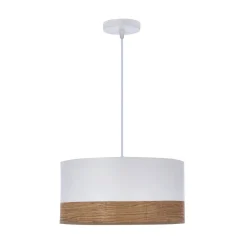 Lampa wisząca Porto biały 1x60W E27  abażur biały+orzechowy