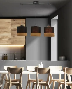 Lampa wisząca Porto czarny 3x60W E27  abażur czarny+brązowy