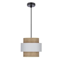 Lampa wisząca Rattan czarny 1x40W E27  abażur biały+kremowy