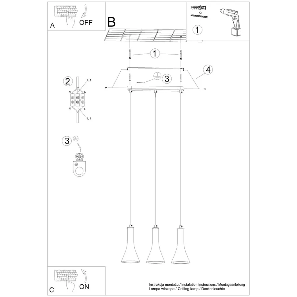 Lampa wisząca REA 3L beton