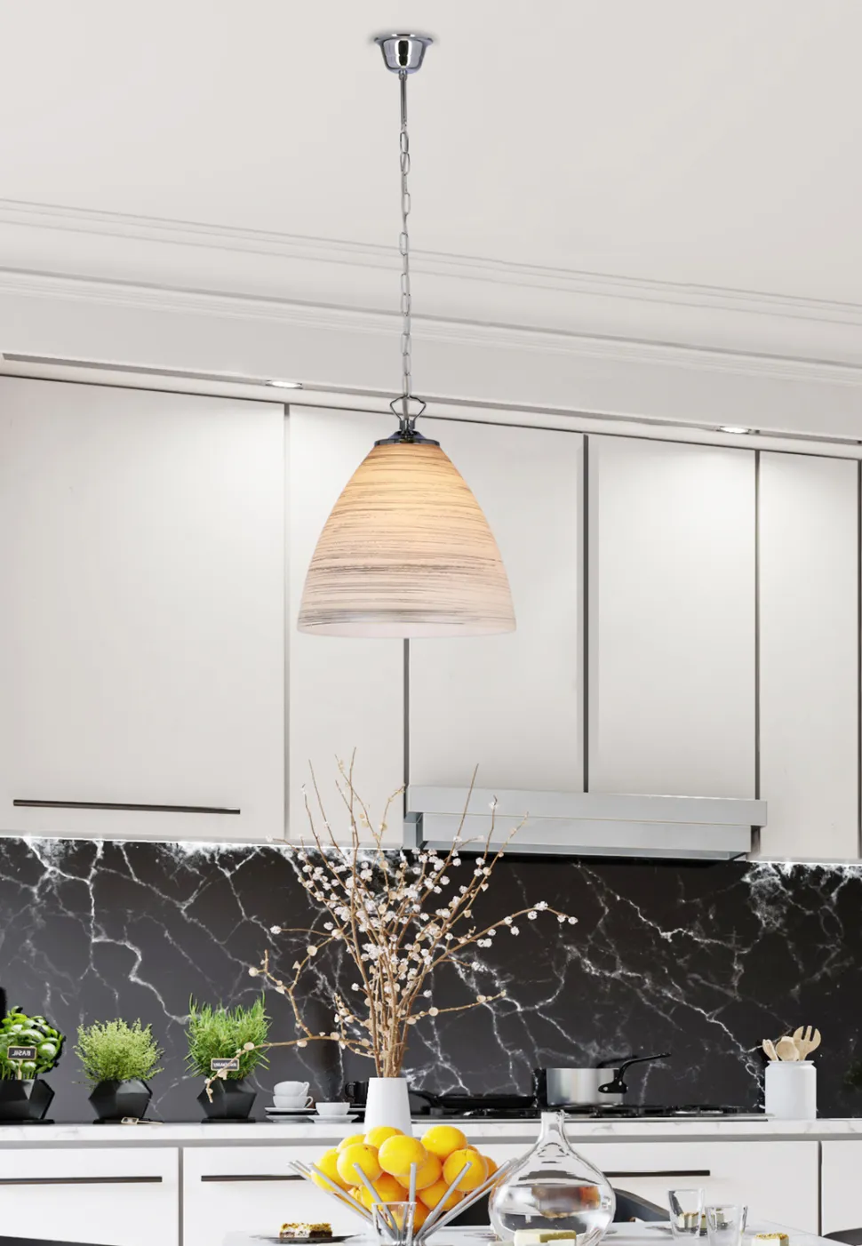 Lampa wisząca Scordia chromowy 1x60W E27 klosz biały+srebrny