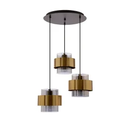 Lampa wisząca Spiega talerz  czarny+mosiężny 3x60W E27 klosz dymiony