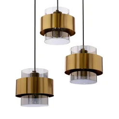 Lampa wisząca Spiega talerz  czarny+mosiężny 3x60W E27 klosz dymiony