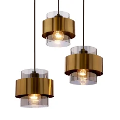 Lampa wisząca Spiega talerz  czarny+mosiężny 3x60W E27 klosz dymiony