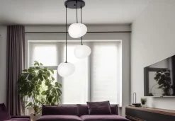 Lampa wisząca STONES talerz czarny 20cm  3x40W E27 klosz biały