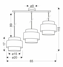 Lampa wisząca Toscana czarny 3x60W E27  abażur bordowy+czarny