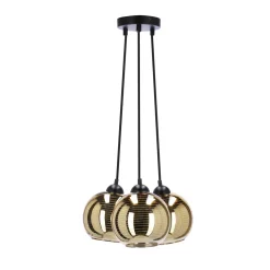 Lampa wisząca Trio czarny 3x60W E27  klosz złoty