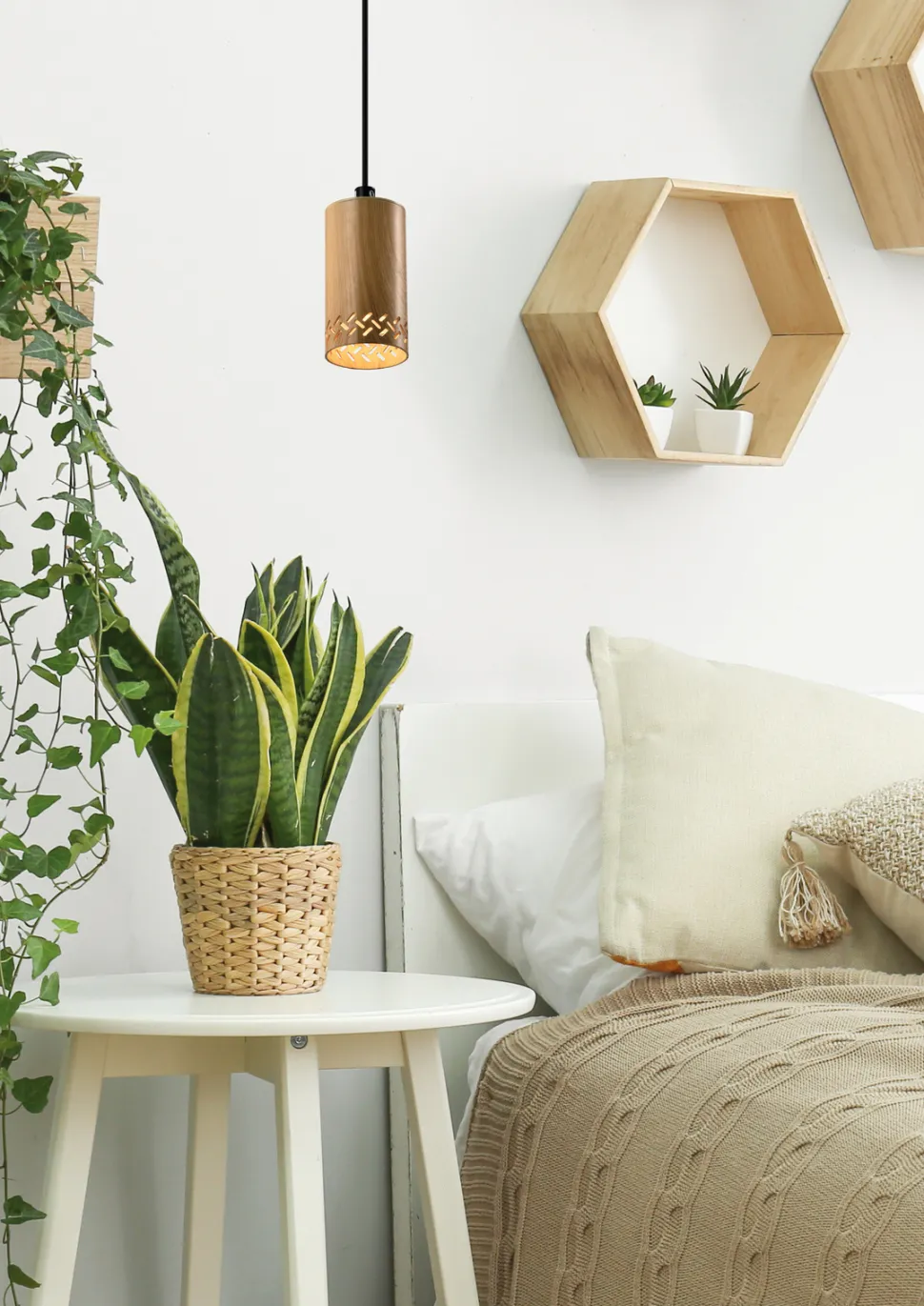 Lampa wisząca Tubo czarny 1x25W GU10 klosz 10cm drewniany