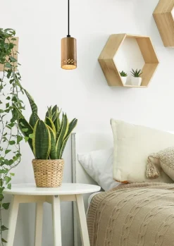 Lampa wisząca Tubo czarny 1x25W GU10  klosz 10cm drewniany