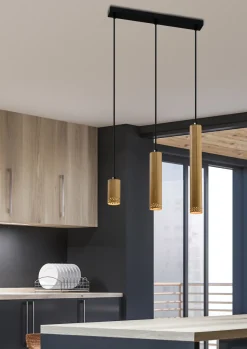 Lampa wisząca Tubo czarny 3x25W GU10  klosz mix drewniany