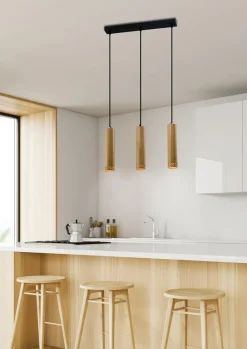 Lampa wisząca Tubo czarny 3x25W GU10  klosz 25cm drewniany