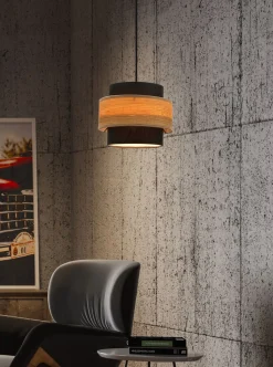 Lampa wisząca Twin czarny 1x40W E27  abażur czarny+drewniany