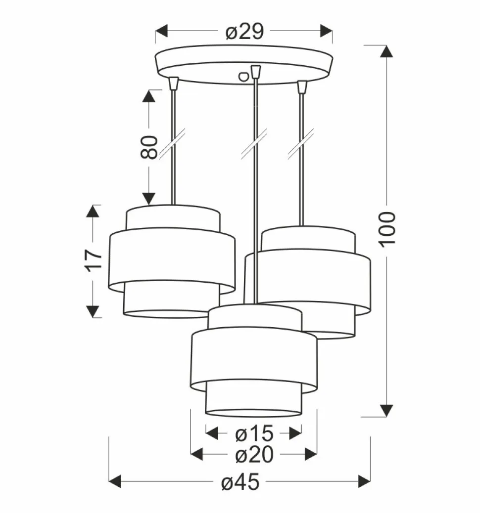 Lampa wisząca Twin czarny talerz 3x40W E27 abażur czarny+drewniany