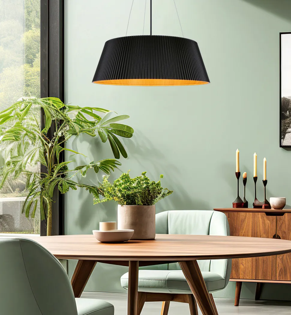 Lampa wisząca Umbria czarno drewniana 1x24W LED klosz biały