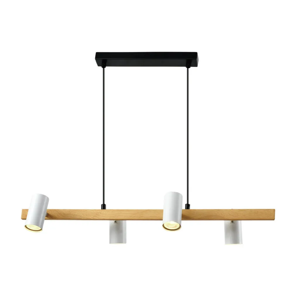 Lampa wisząca Xilo czarny+drewniany 4x25W GU10 klosz biały