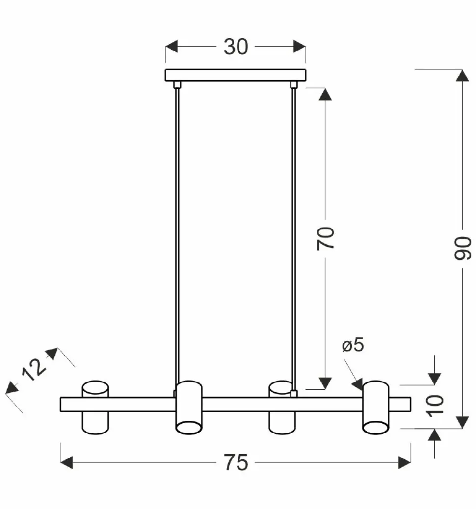 Lampa wisząca Xilo czarny+drewniany 4x25W GU10 klosz biały