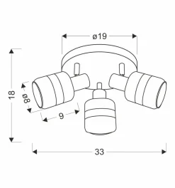 Lampa Yuki lampa plafon czarny matowy  3x15W E14 klosz dymiony
