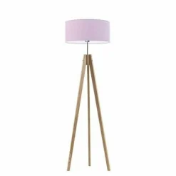 Lampa z abażurem HAITI abażur jasny fioletowy stelaż dąb