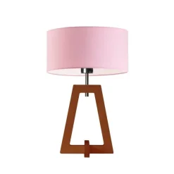 Lampka  CLIO abażur jasny różowy stelaż mahoniowy