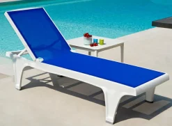 Leżak ogrodowy Tahiti biały/niebieski