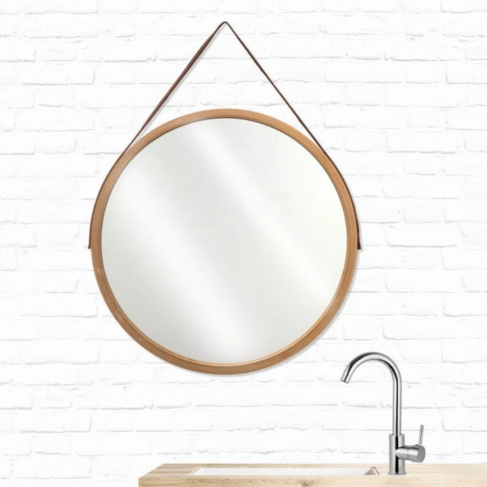 Lustro bambusowe okrągłe na pasku