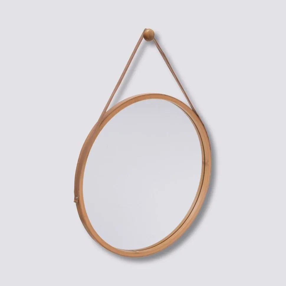 Lustro bambusowe okrągłe na pasku