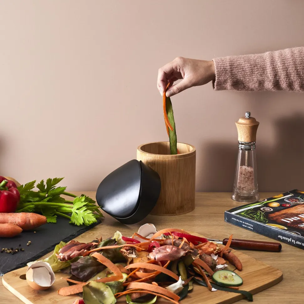 Mini kosz na śmieci bambus/ czarny