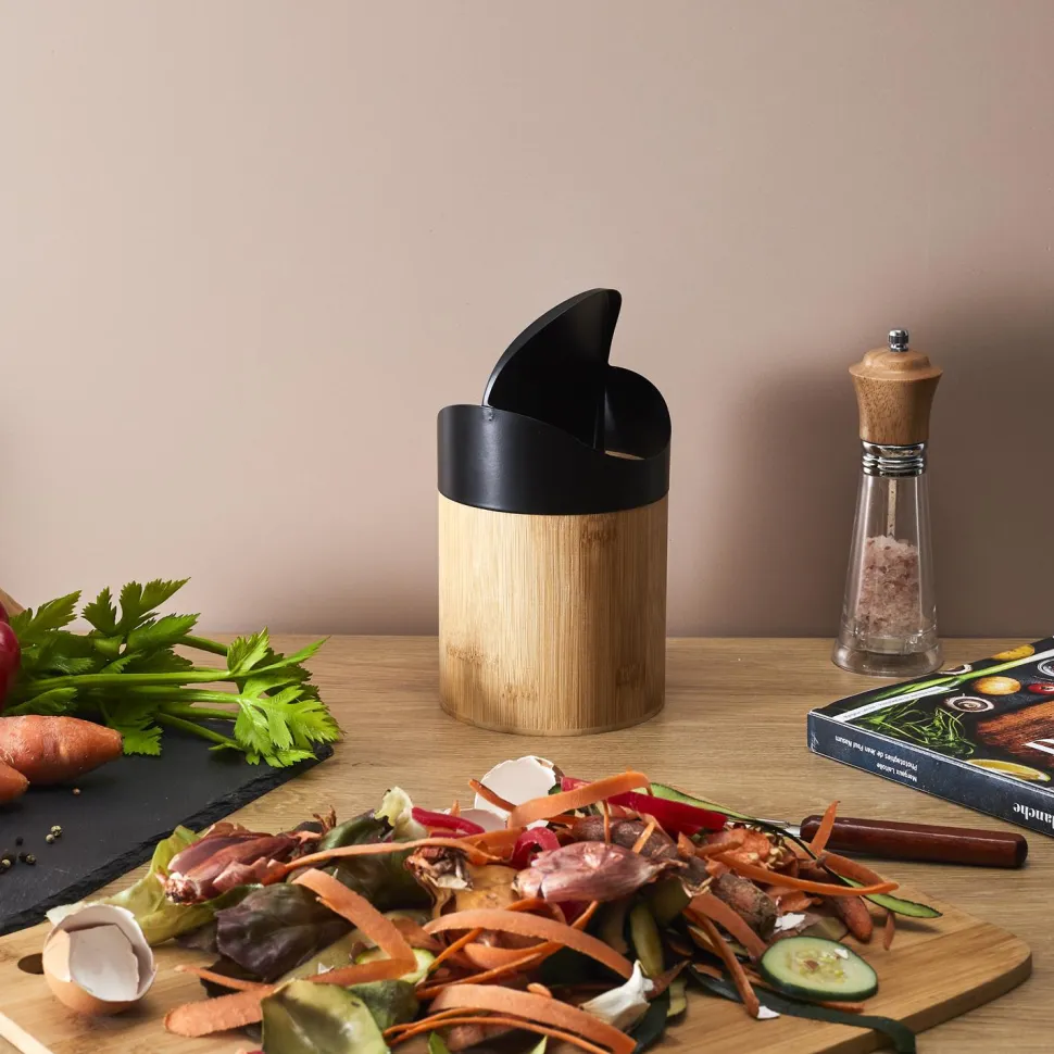 Mini kosz na śmieci bambus/ czarny