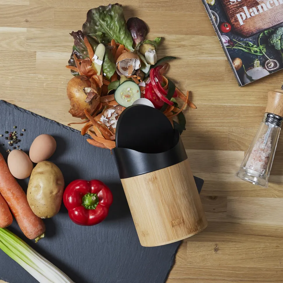 Mini kosz na śmieci bambus/ czarny