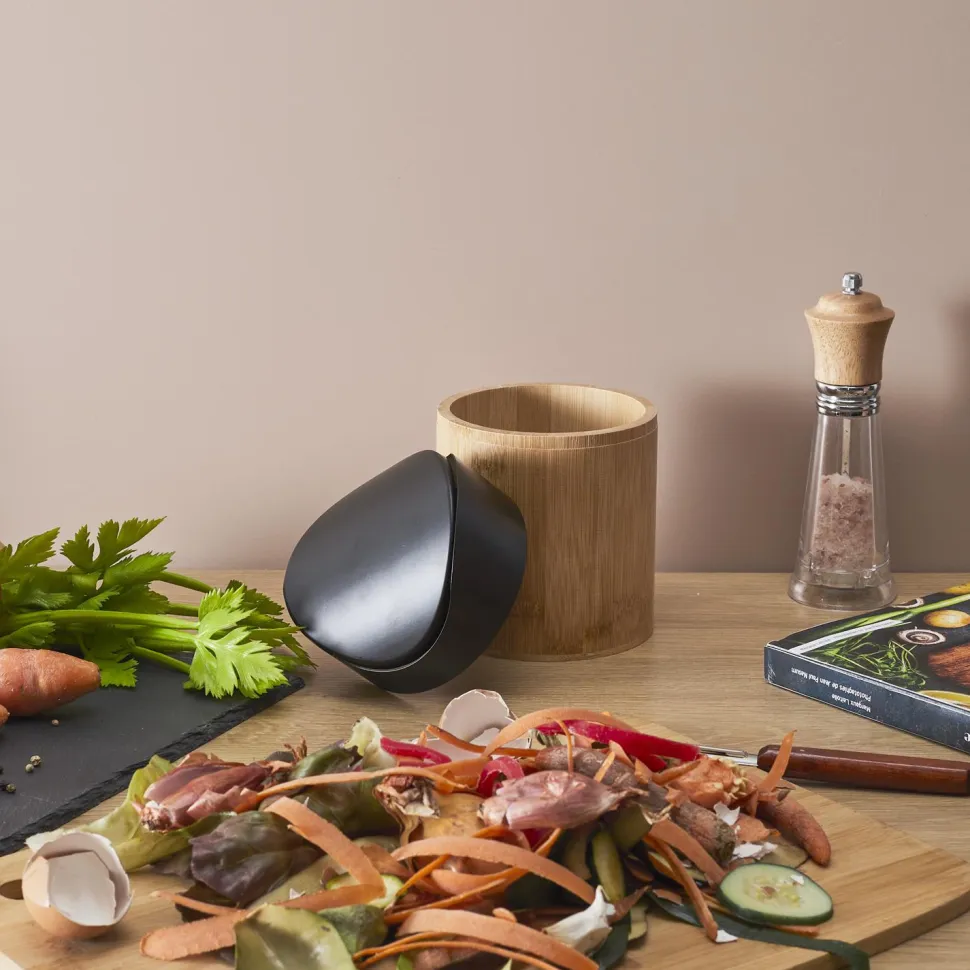 Mini kosz na śmieci bambus/ czarny