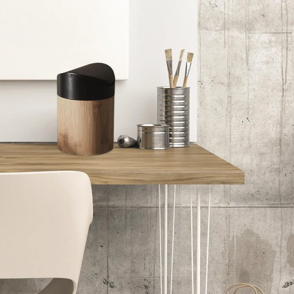 Mini kosz na śmieci bambus/ czarny