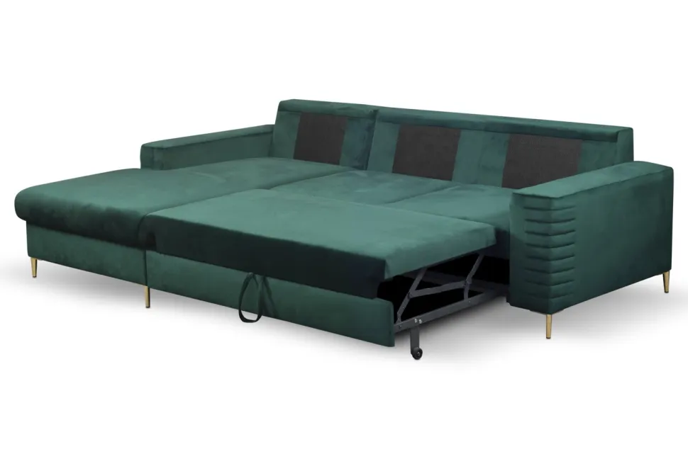 Narożnik Hald z funkcją spania lewy butelkowa zieleń Velluto 27