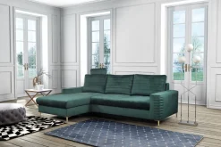 Narożnik Hald z funkcją spania lewy butelkowa zieleń Velluto 27