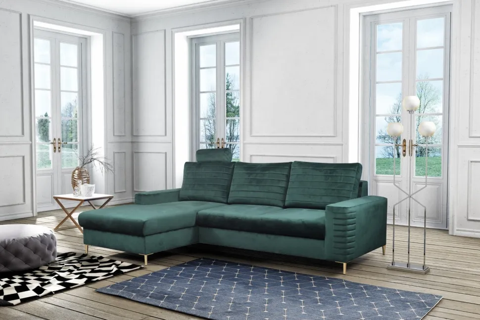 Narożnik Hald z funkcją spania lewy butelkowa zieleń Velluto 27