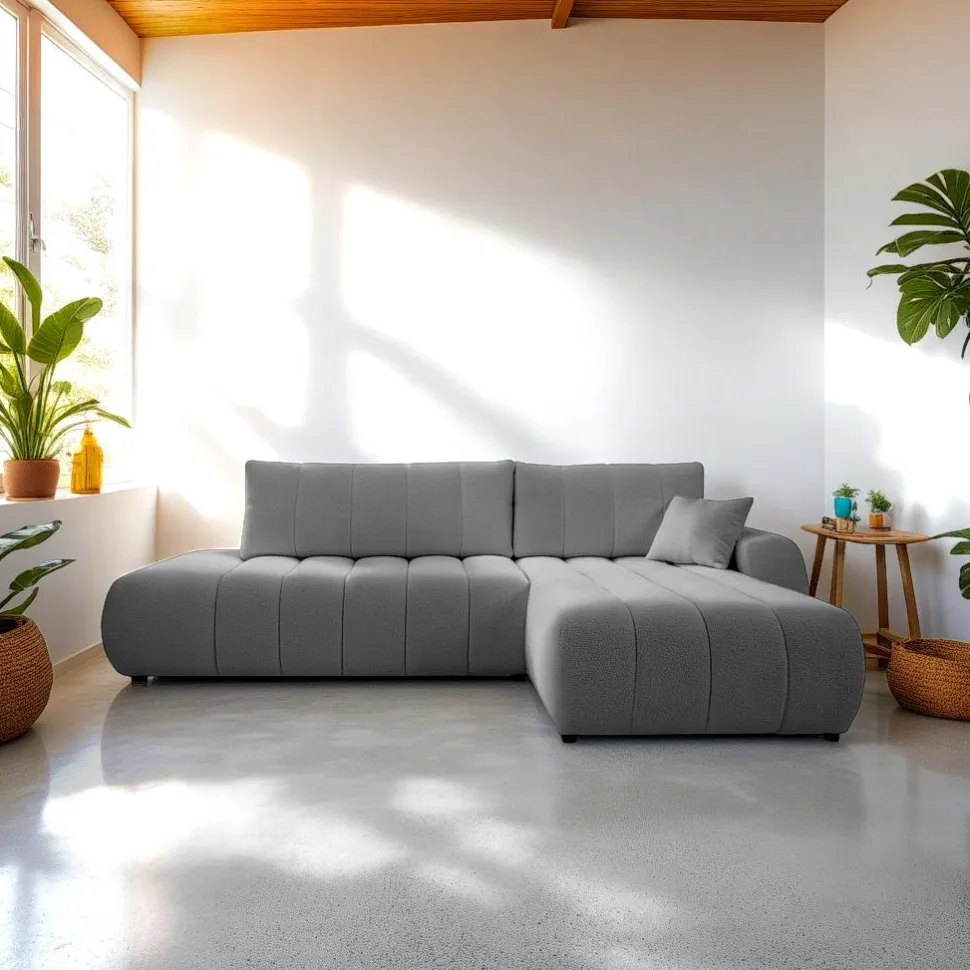 Narożnik Hobro z funkcją spania prawy szary ciemny Lambi 12