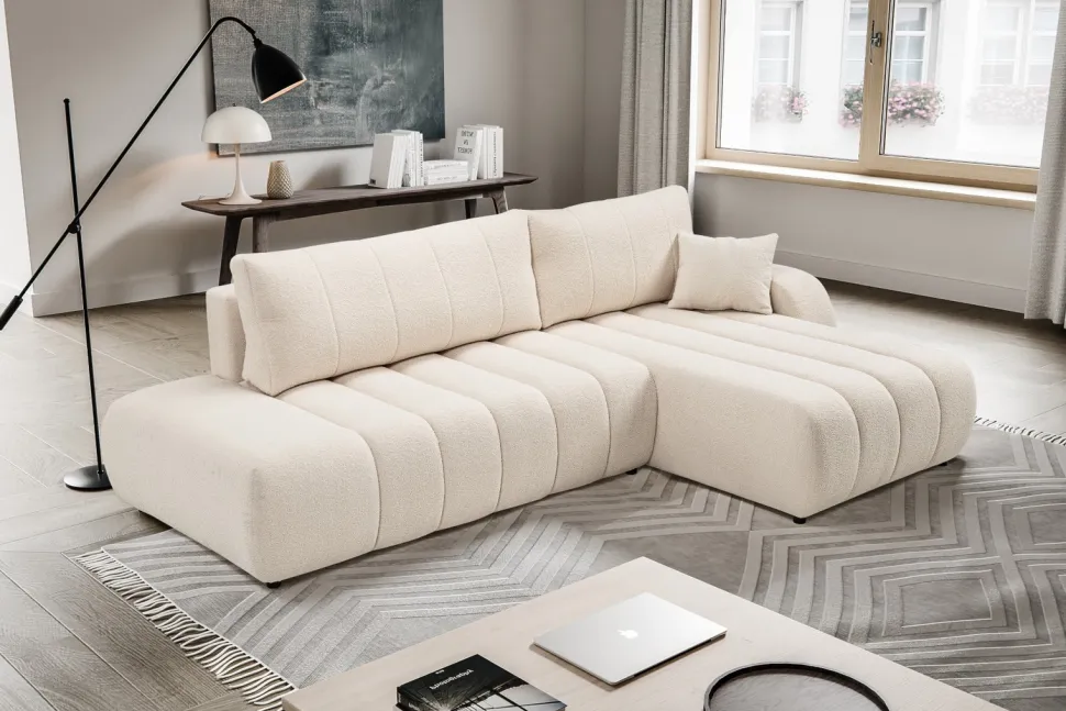 Narożnik Hobro z funkcją spania prawy kremowy Lambi 8