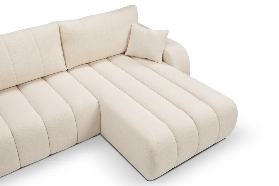 Narożnik Hobro z funkcją spania prawy kremowy Lambi 8