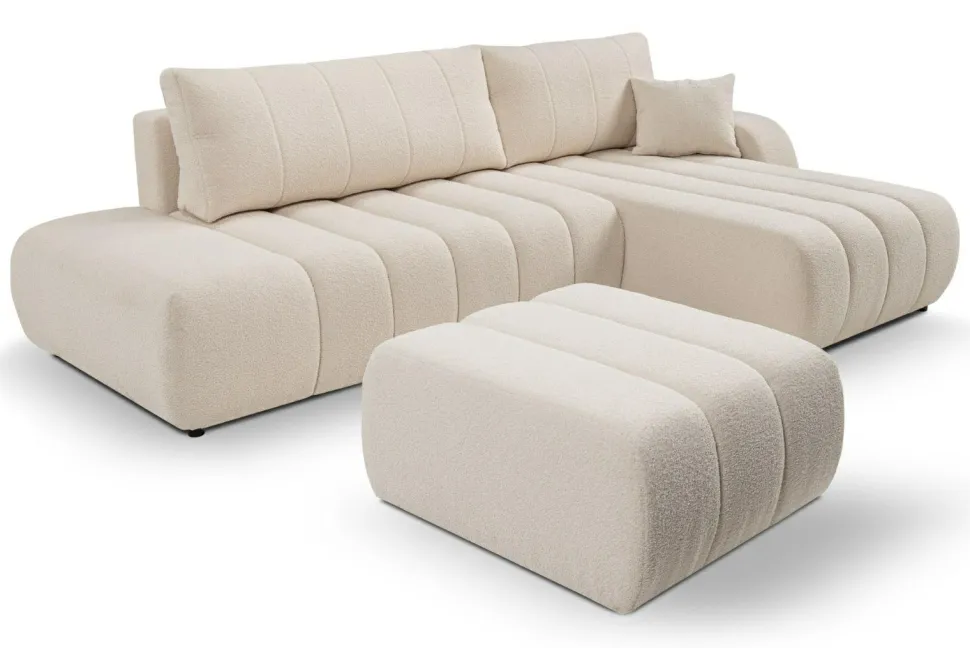 Narożnik Hobro z funkcją spania prawy kremowy Lambi 8