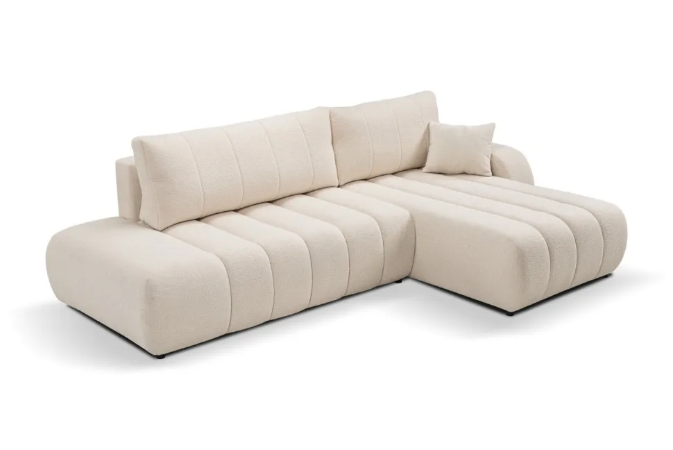 Narożnik Hobro z funkcją spania prawy kremowy Lambi 8