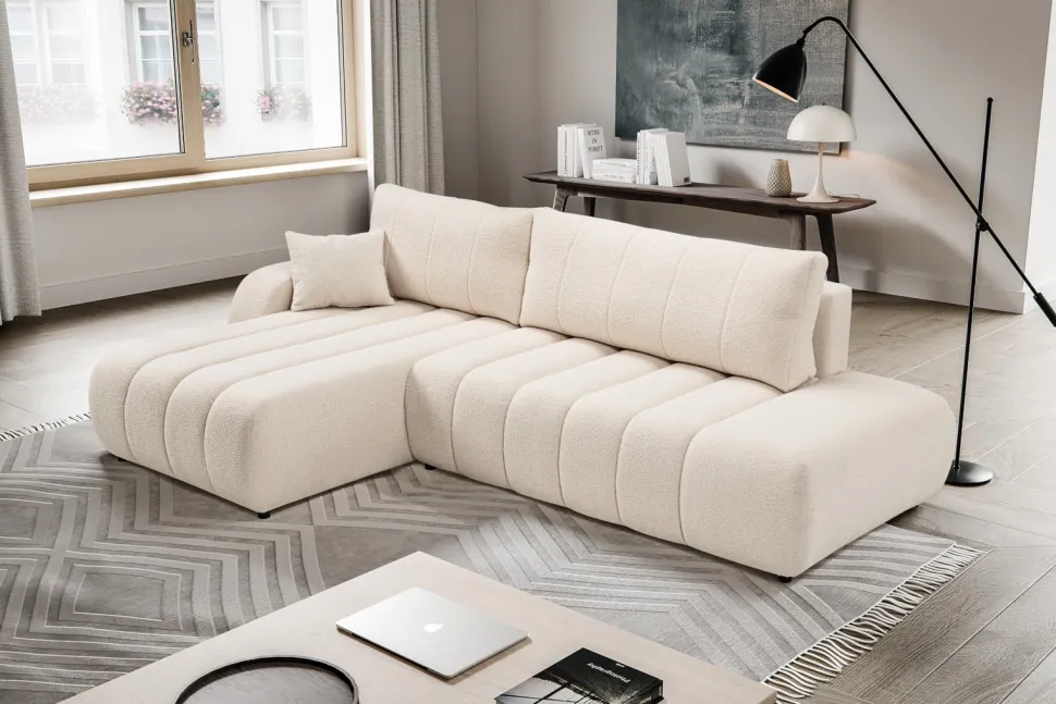 Narożnik Hobro z funkcją spania lewy kremowy Lambi 8