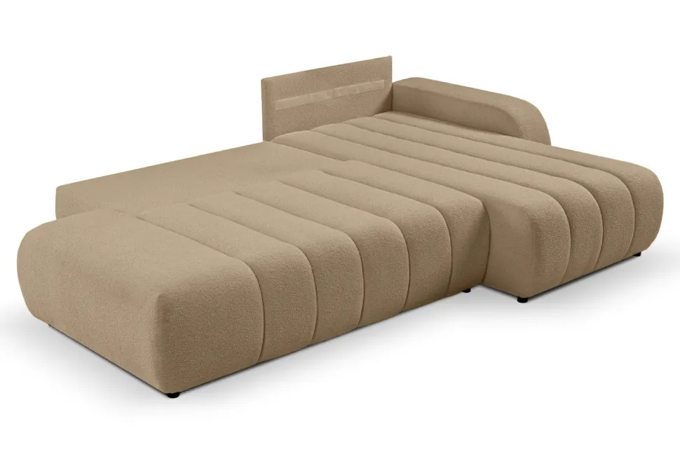 Narożnik Hobro z funkcją spania prawy beżowy ciemny Lambi 6