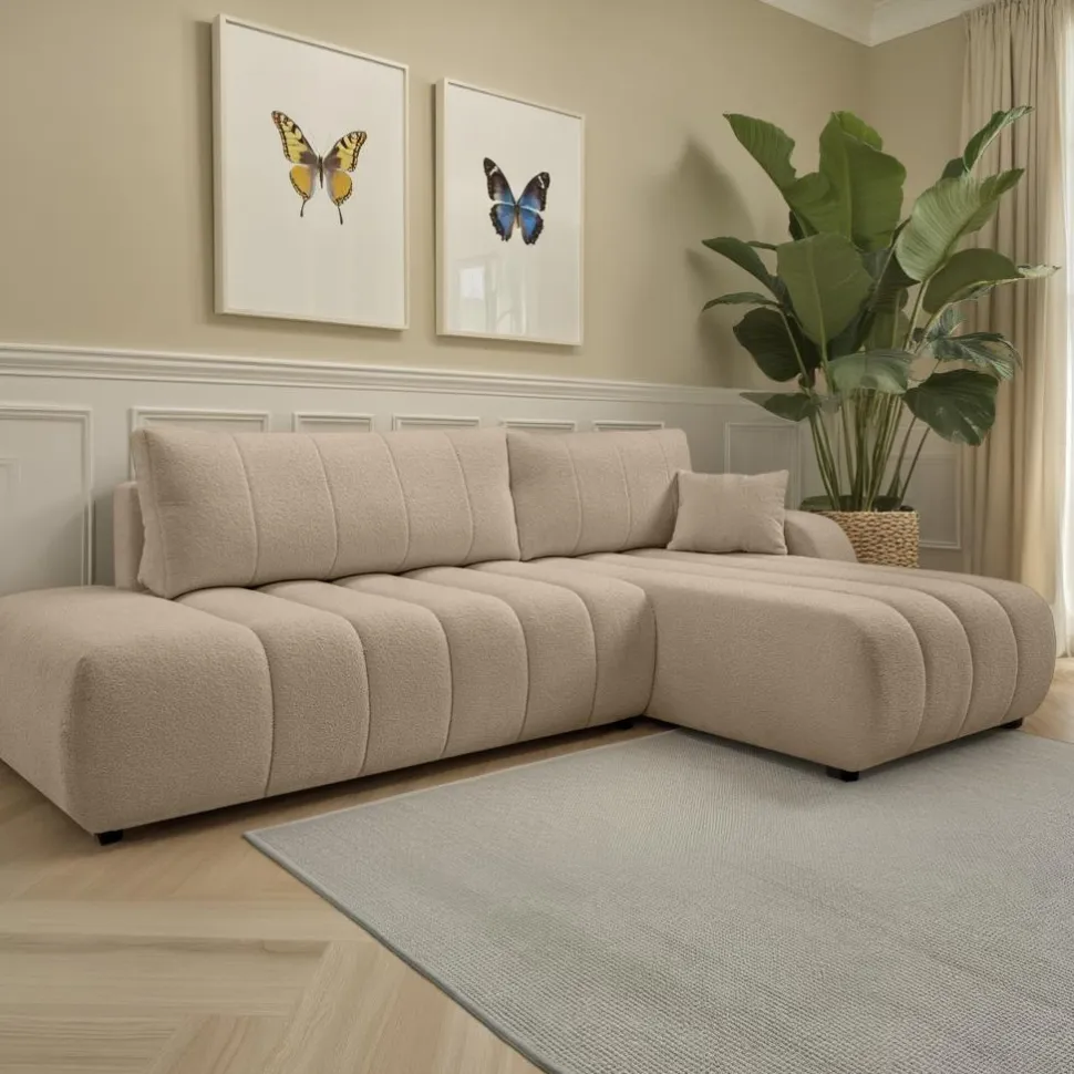 Narożnik Hobro z funkcją spania prawy beżowy ciemny Lambi 6